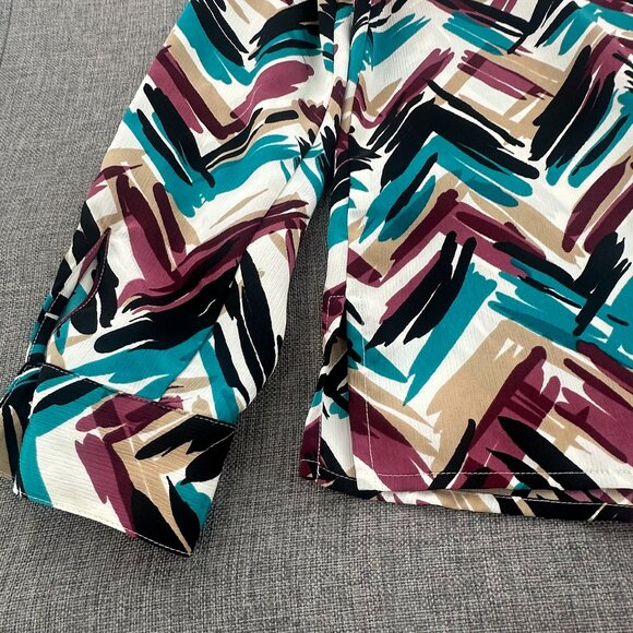 Alfred Dunner Button Down Shirt Long Sleeves Multicolor Abstract Print 8 Teal - Picture 12 of 13